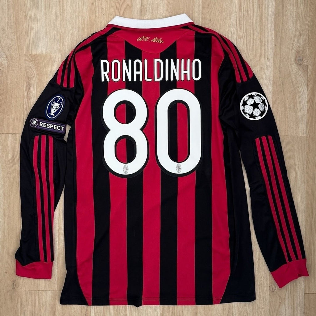 AC Milan 2009/10 Ronaldinho #80 Home Jersey – Long Sleeve – UCL