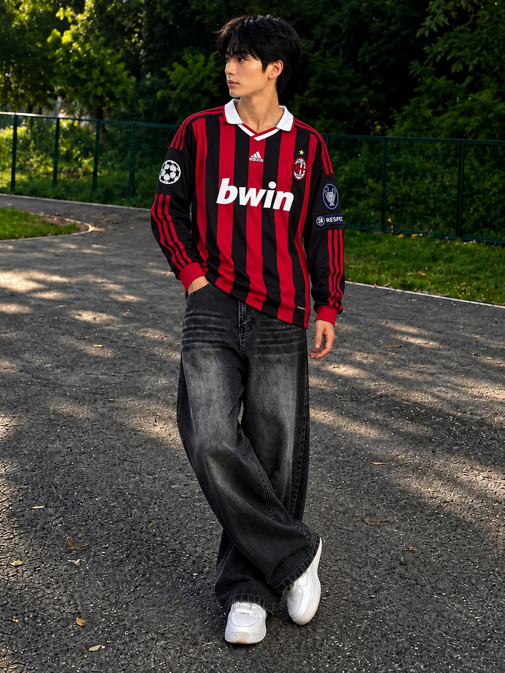 AC Milan 2009/10 Ronaldinho #80 Home Jersey – Long Sleeve – UCL